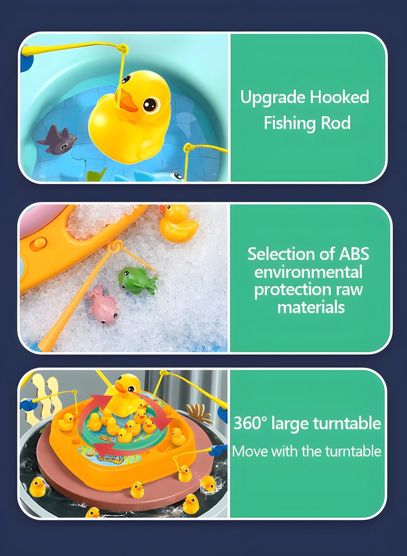 Fishing Game Play Set - 10 ducks, 2 Poles,Rotating Board Game with Music, Magnetic Fishing Game Toys, Party Game Toys