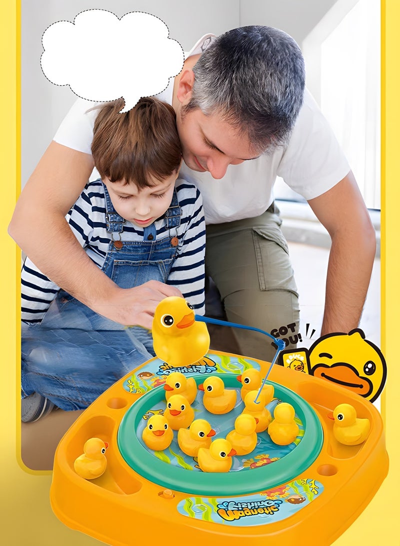 Fishing Game Play Set - 10 ducks, 2 Poles,Rotating Board Game with Music, Magnetic Fishing Game Toys, Party Game Toys