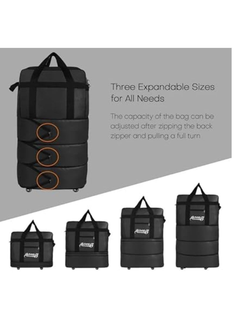 Travel Bag Luggage Trolley Bag Expandable Rolling Duffle Bag 3 Layers Space 5 Wheels Luggage Bag Foldable Suitcase For Multipurpose Use For Unisex 87X50X28 Black