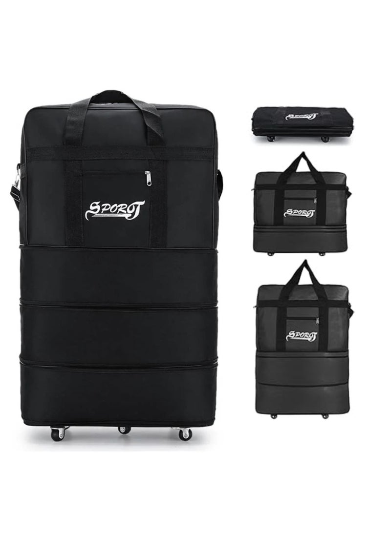 Travel Bag Luggage Trolley Bag Expandable Rolling Duffle Bag 3 Layers Space 5 Wheels Luggage Bag Foldable Suitcase For Multipurpose Use For Unisex 87X50X28 Black