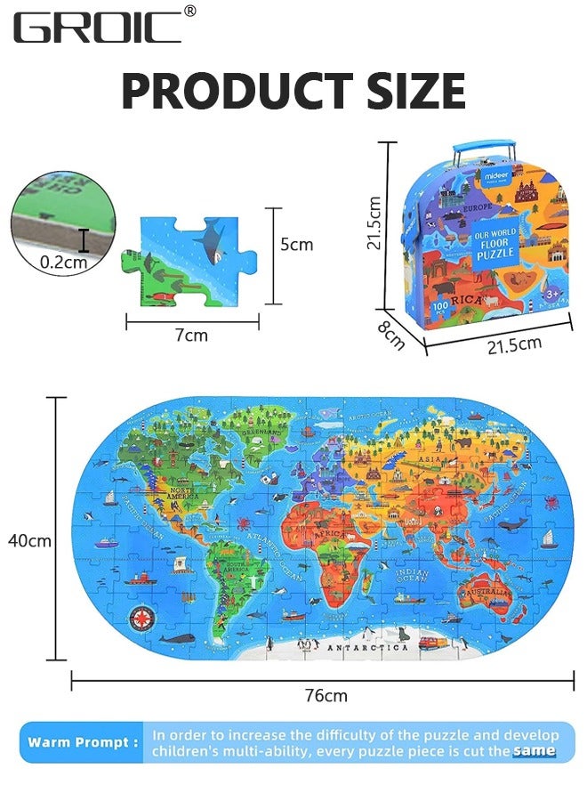 100Pcs World Map Jigsaw Puzzles Geography Puzzles, Floor Puzzles Fun Educational Toy, Premium Geography Educational Toys Box, Pre School Learning Games for Boys and Girls