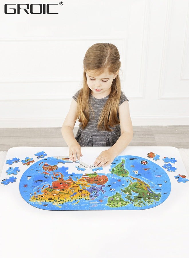 100Pcs World Map Jigsaw Puzzles Geography Puzzles, Floor Puzzles Fun Educational Toy, Premium Geography Educational Toys Box, Pre School Learning Games for Boys and Girls