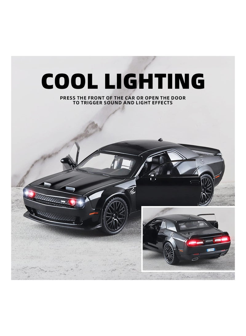 Dodge Challenger Toy Hellcat Toy Car for 1: 32 Scale, Realistic Model Car Die Cast Hellcat Pull Back Car with Sound and Light Die-Cast Metal Car Diecast Muscle Car for Office Desk Decor