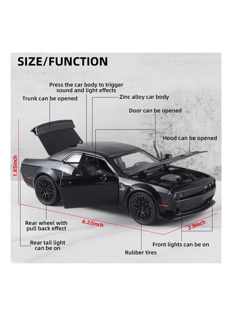 Dodge Challenger Toy Hellcat Toy Car for 1: 32 Scale, Realistic Model Car Die Cast Hellcat Pull Back Car with Sound and Light Die-Cast Metal Car Diecast Muscle Car for Office Desk Decor