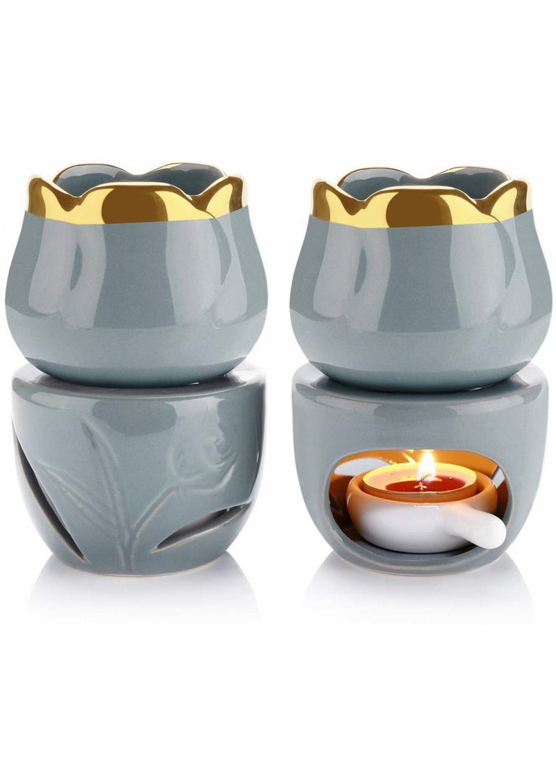 Wax Melt Essential Oil Burner with Tealight Spoon, Removable Aromatherapy Burner Ceramic Aroma Oil Candle Diffuser Wax Tart Warmer for Home Bedroom Decor...