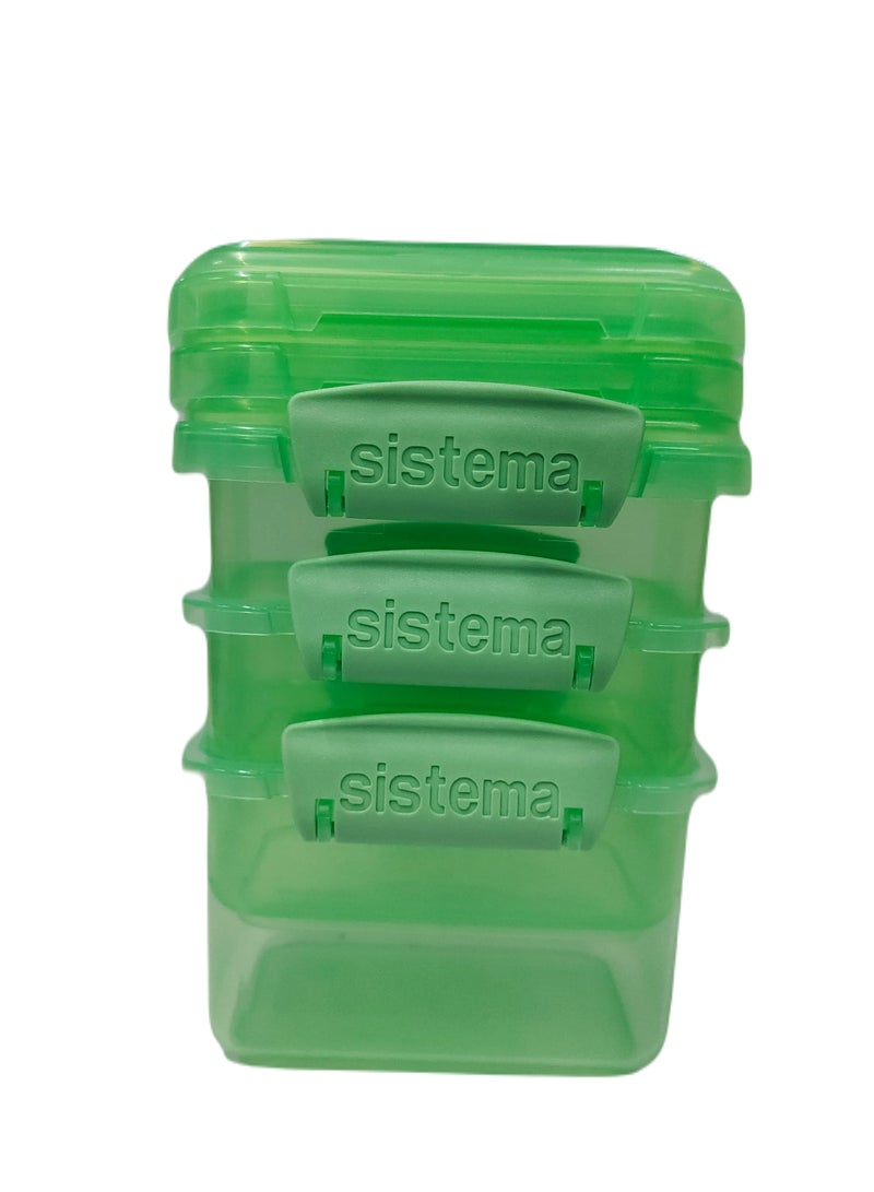 Sistema 400ml Rectangular Lunch Box Pack (3-Pack)  Green, Lunch on-the-Go ,BPA-Free.