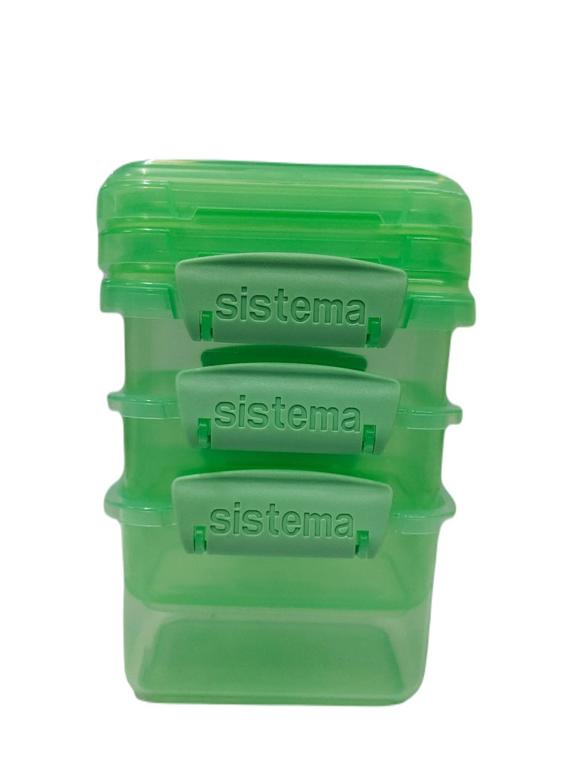 Sistema 400ml Rectangular Lunch Box Pack (3-Pack)  Green, Lunch on-the-Go ,BPA-Free.