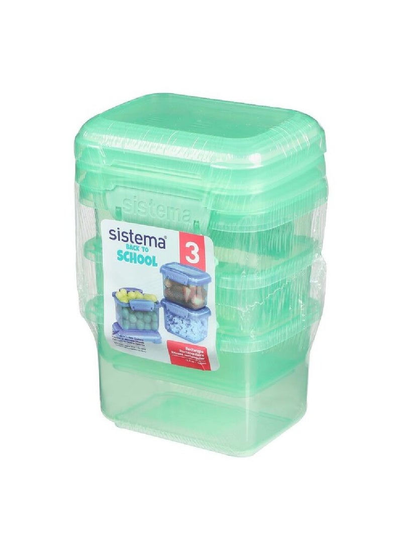 Sistema 400ML Rectangular Lunch Box Pack of 3 Green