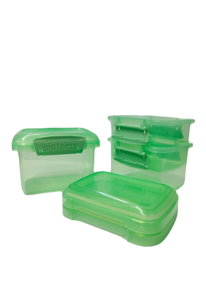 Sistema 400ml Rectangular Lunch Box Pack (3-Pack)  Green, Lunch on-the-Go ,BPA-Free.