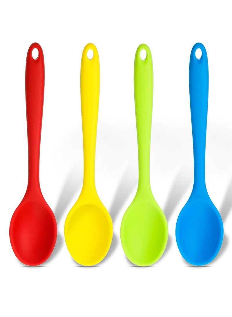 4 Pieces Small Multicolored Silicone Spoons, Silicone Nonstick Kitchen Spoon Silicone Serving Spoon Stirring Spoon For Kitchen Cooking Baking Stirring Mixing Tools