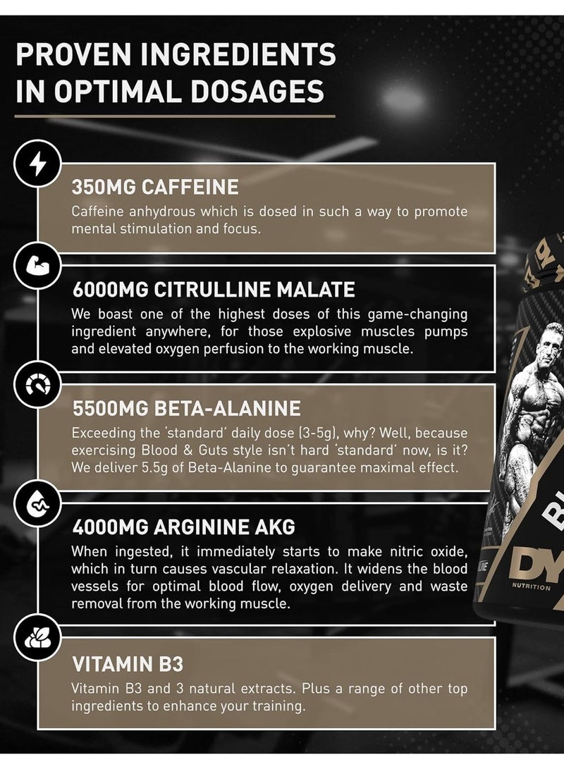 DY Nutrition Blood & Guts Pre-workout, Blueberry Flavor, 340g