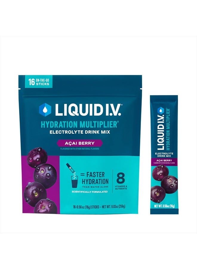 Açaí Berry - Hydration Powder Packets Electrolyte Powder Drink Mix Convenient Single-Serving Sticks - 1 Pack, 16 Servings