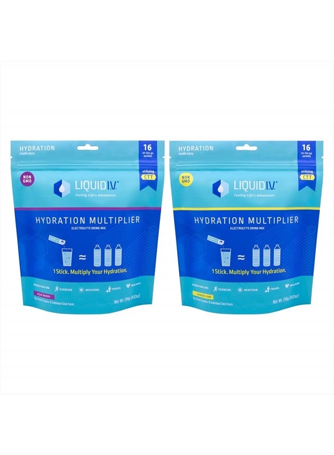 Hydration Multiplier, Electrolyte Drink Mix - Combo Pack, Acai With Lemon Lime, 16 Count