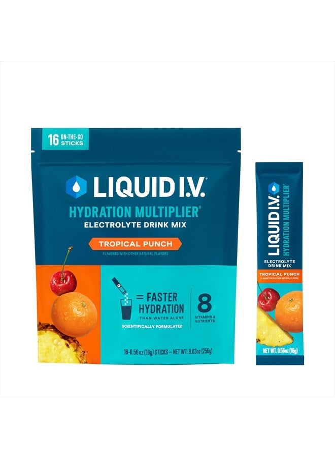 Tropical Punch - Hydration Powder Packets Electrolyte Drink Mix Convenient Single-Serving Sticks Non-GMO - 1 Pack, 16 Servings