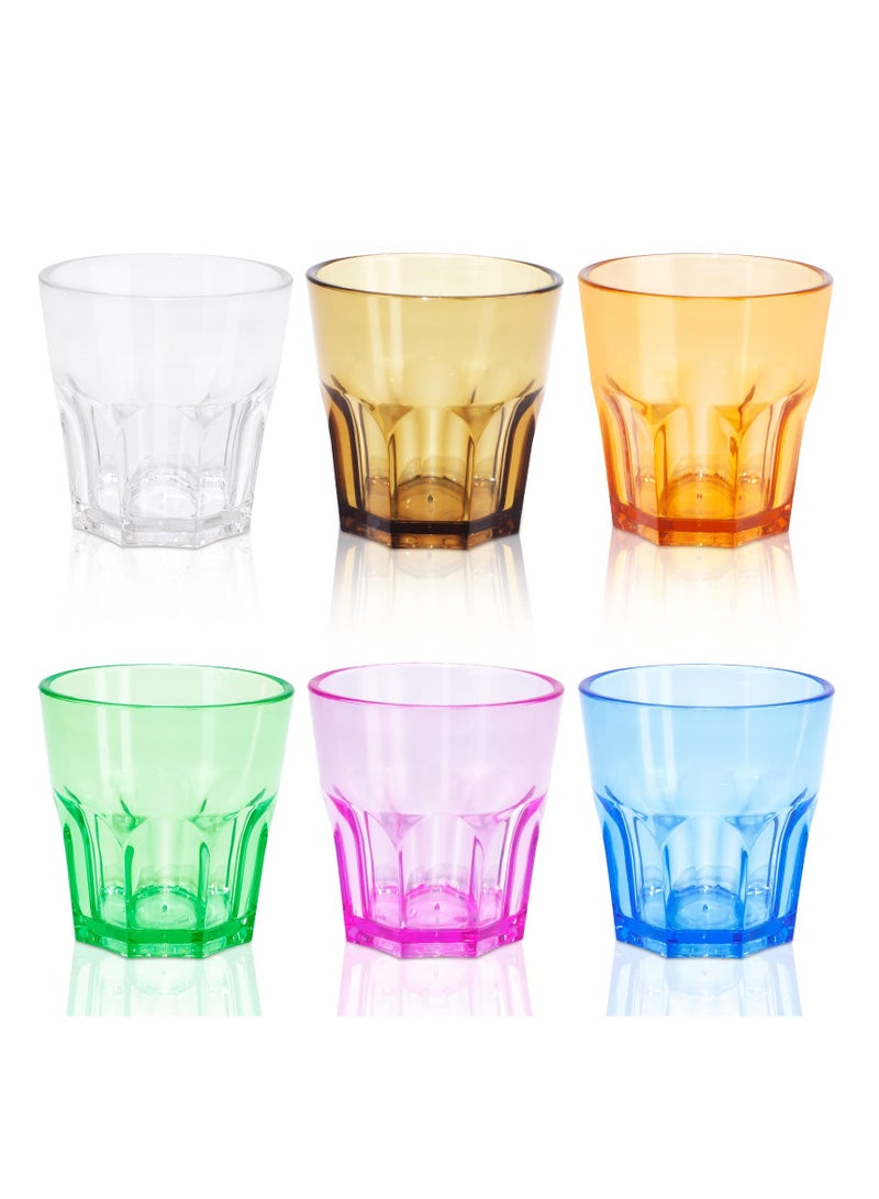 6 oz Unbreakable Drinking Glasses, Set of 6, Colored Acrylic Drinkware Set, Reusable Plastic Cups, Small Water Tumblers for Family, Kids, Picnics, Parties, Juice