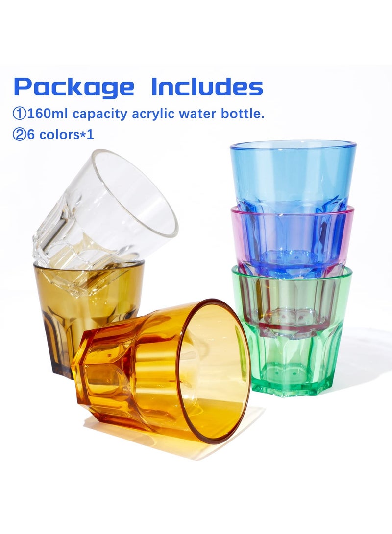 6 oz Unbreakable Drinking Glasses, Set of 6, Colored Acrylic Drinkware Set, Reusable Plastic Cups, Small Water Tumblers for Family, Kids, Picnics, Parties, Juice