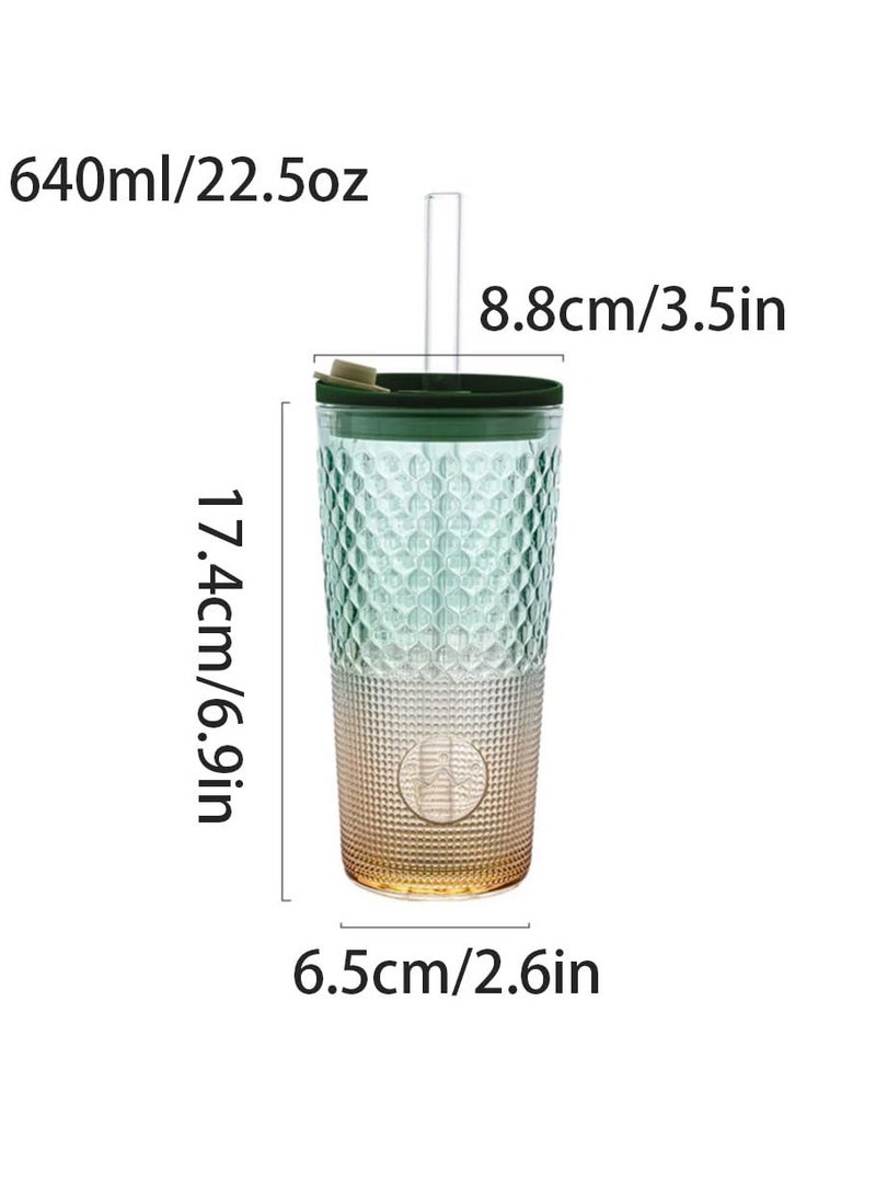 Fashion Glass Cup, with Lid and Straw, 640ml/22.5 Oz Glass Cups, Clear Glassware for Kitchen, Home Heat Resistant Drinking Tumbler Office Ice Coffee Glasses Tea Mug