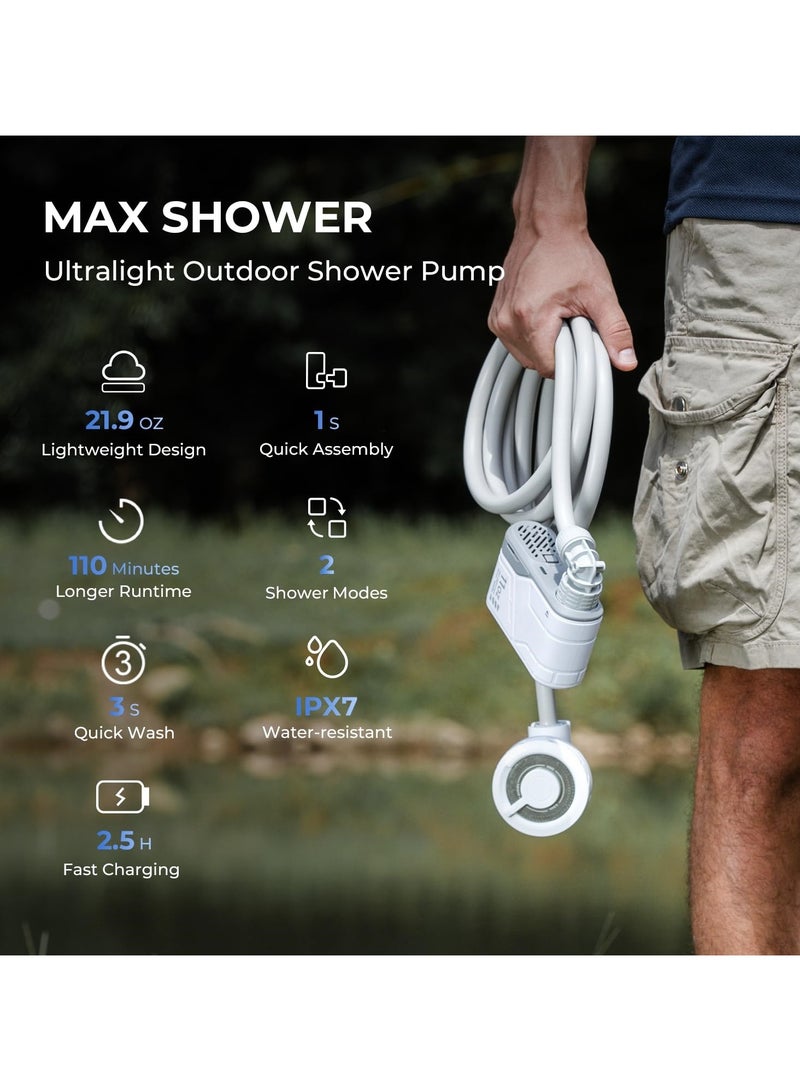 Ultralight Rechargeable Instant Outdoor Shower, Upgraded Portable Shower, Camping Shower, Travel Shower with USB-C Rechargeable Water Pump, Car wash, Pet cleaning, Beach Vacations, Hiking