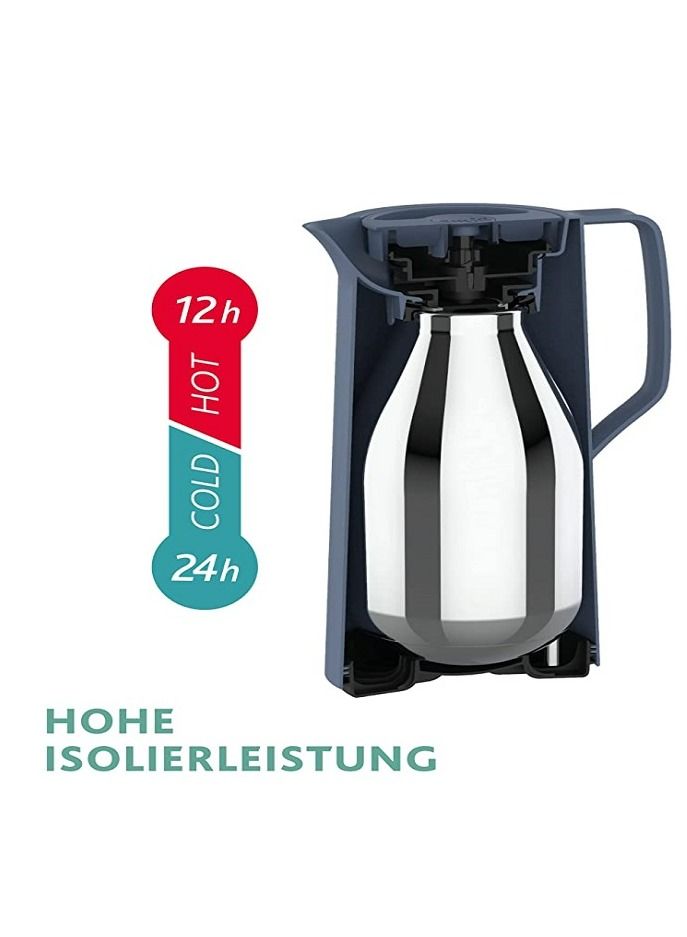 Emsa N41704 Motiva Vacuum Jug | 1 Litre | Quick Press Closure | 12 Hours Hot, 24 Hours Cold | Glass Bulb |Flask| Made in Germany | Nordic Design | White