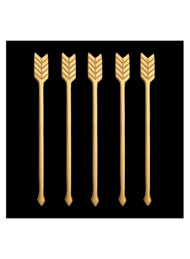 5PCS Arrow Decor Cocktail Picks, Fruit Toothpicks Stainless Steel Forks Appetizer Skewers Dessert Picks with Storage Cylinder Reusable Sandwich Sticks for Party Decoration Supplies (Golden) KSA | Riya