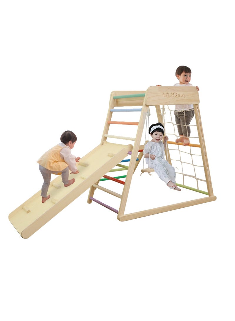 5-in-1 Indoor Kids' Indoor Climbers Play Gym Jungle Gym Playset with Baby Swing Slide Ladder and Climbing Wall Indoor Jungle Gym for Kids
