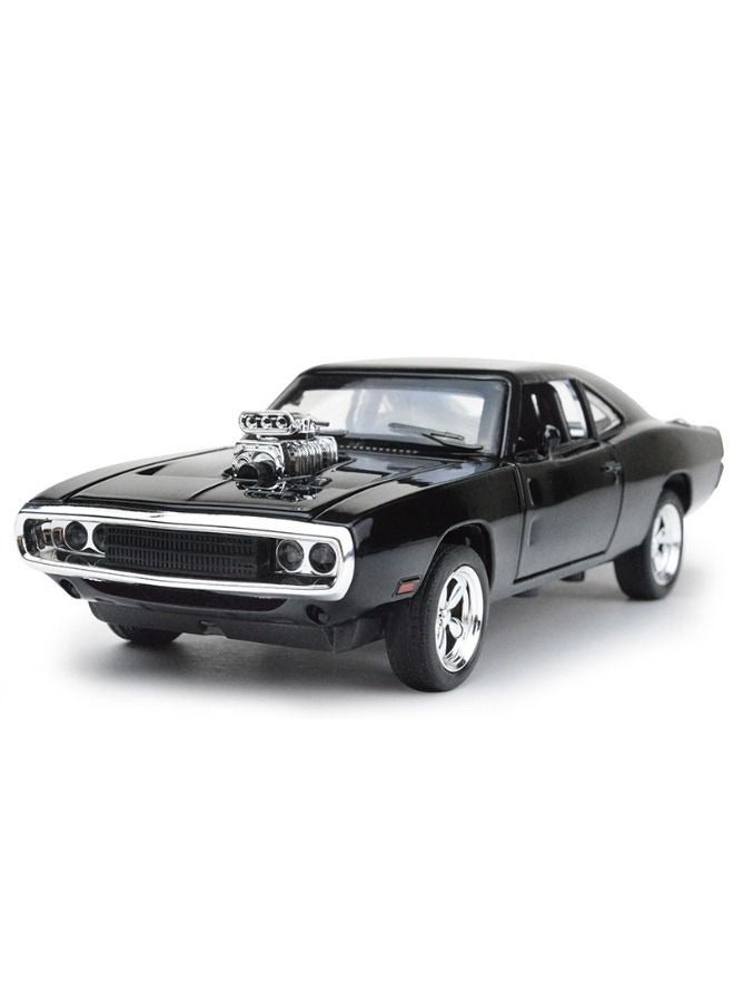 1/32 Dodge Charger Car Model, Fast Furious Metal Model Car, USA Muscle Vehicle Toy, Alloy Diecast Pull Back Toy Vehicle with Light and Music, Supercar Toy Gift for Kids Children (Black)