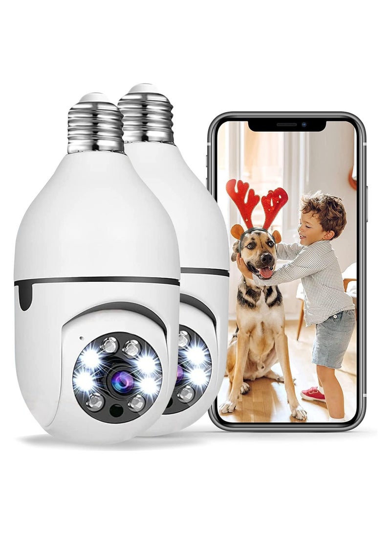 1080P Wireless Light Bulb Camera WiFi Security Camera 2MP Supports 2-way Audio Smart Motion Detection & Alarm Mobile APP Remote Monitoring for Home Store Supermarket (2 PACK WHITE)