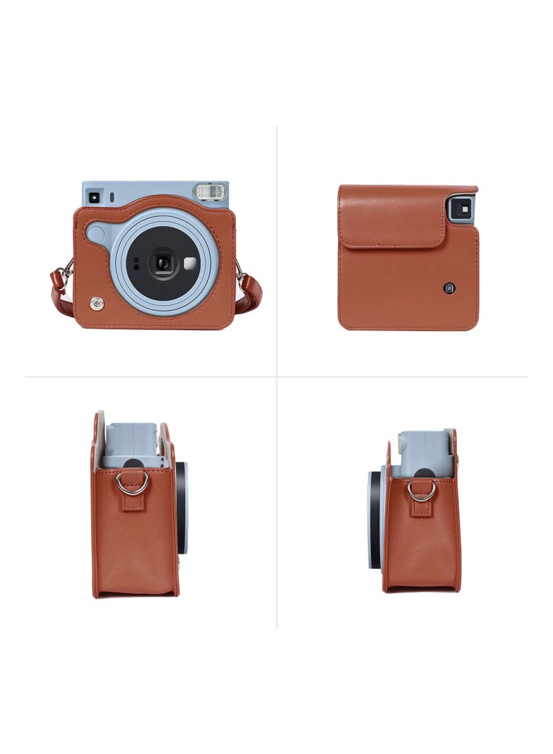 KASTWAVE Square SQ1 Case - Protective Case for Fujifilm Instax Square SQ1 Instant Camera - PU Leather Cover with Adjustable Shoulder Strap - Orange Brown