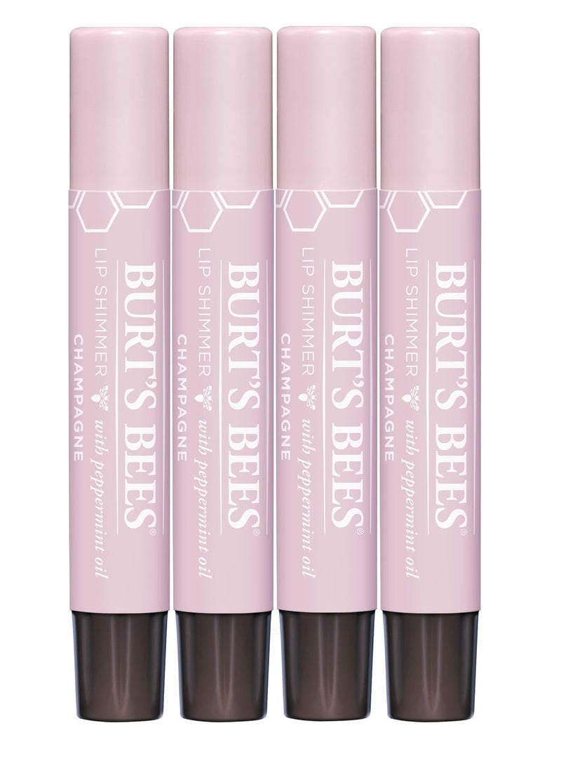 Burt's Bees Shimmer Lip Tint Set, Mothers Day Gifts for Mom Tinted Lip Balm Stick, Moisturizing for All Day Hydration with Natural Origin Glowy Pigmented Finish & Buildable Color, Champagne (4-Pack)