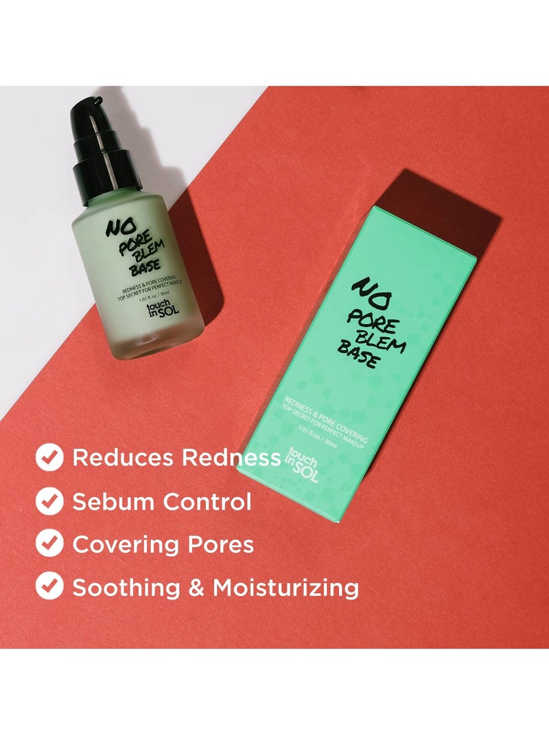 TOUCH IN SOL No Pore Blem Primer + Redness Correcting Base Set - Pore Filler Blurring Primer Before Makeup - Tone Neutralizing before Foundation - Pore Minimizing, Sebum, and Shine Control 1.01fl. oz.