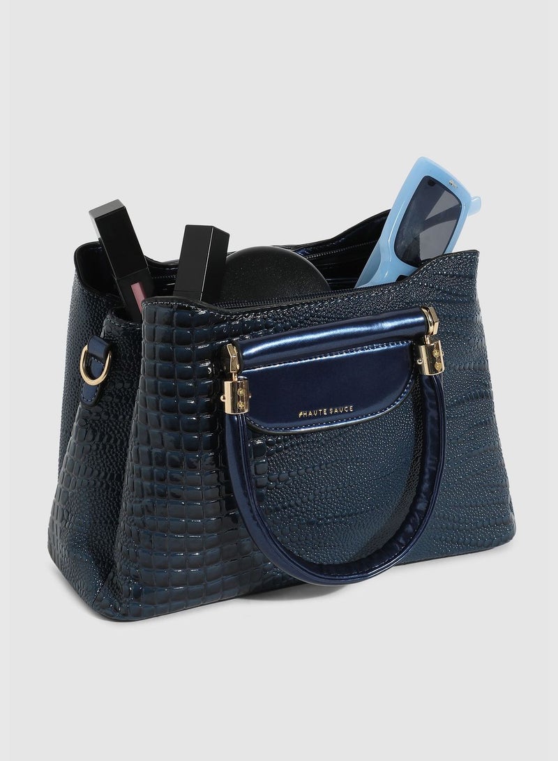 Solid Zip Lock Regular Vegan Leather Hand Bag with Detachable Strap For Women