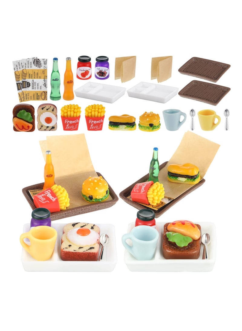 Miniature Food Toy Miniature Doll House Accessories Miniature Play Sets Small Doll Food Dollhouse Food Hamburger Fries Soda Milk Juice Bread Jam Cup Egg for Pretend Play Kitchen