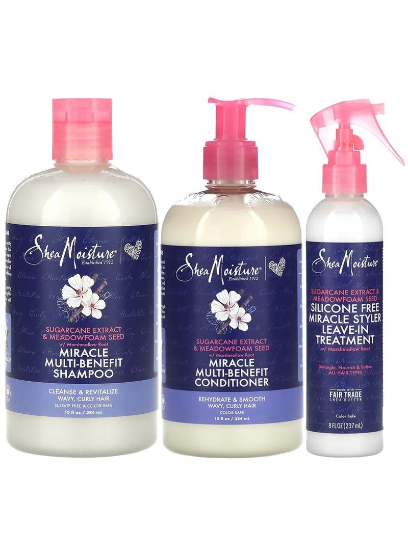 Sugarcane Extract And Meadowfoam Seed Shampoo Conditioner And Leave In Treatmnet