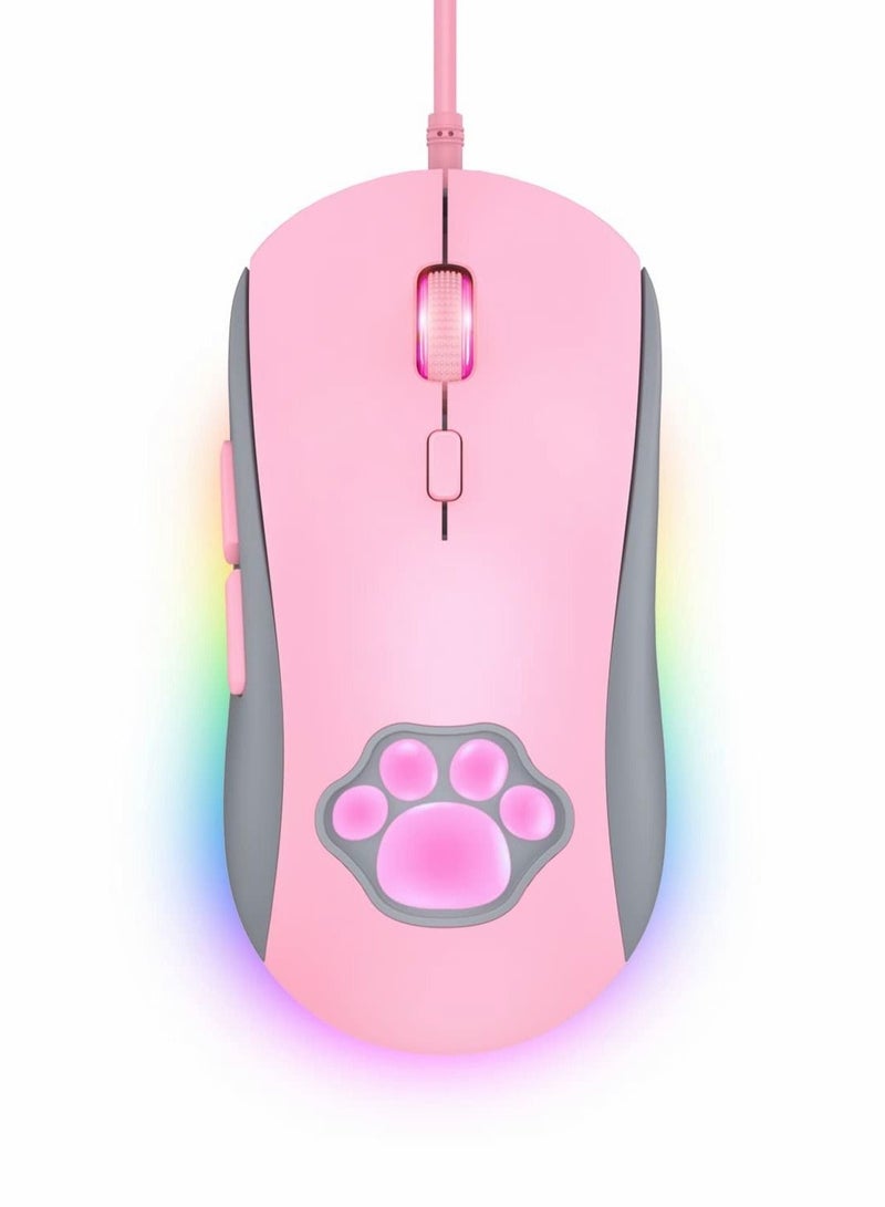 Pink Gaming Mouse, Silent Wired Gaming Mouse USBwith 6 Adjustable DPI Up to 7200, RGB Lighting, 6 Programmable Buttons for Windows/Vista/Linux