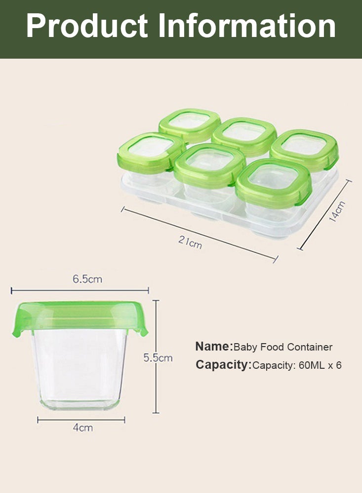 6-Pack 60ml Baby Food Storage Containers with Leakproof Lids - Food Safe, BPA-Free, Freezer & Microwave Safe