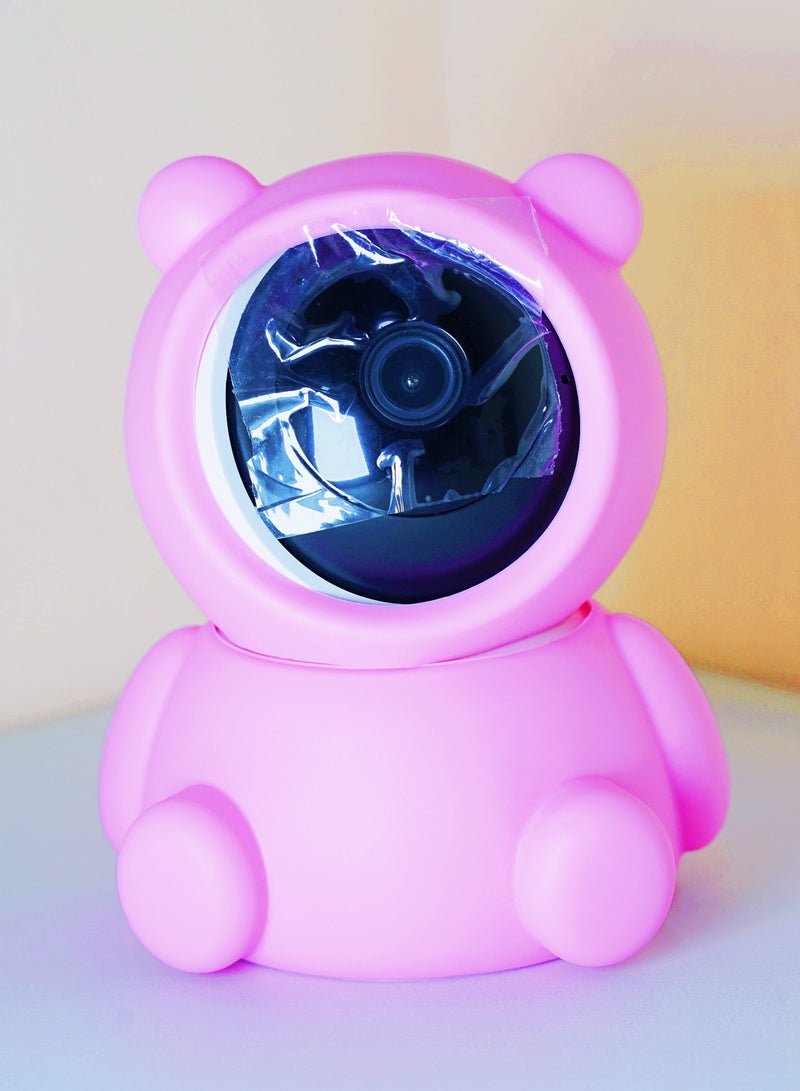 Baby Monitor 1080P Toddler Infant Portable Security Camera, Smart Control Wifi Remote Access Night View Webcam HD Video 360 Degree Rotation Digital Two-way Audio,32G Memory Family Use Home Safe(Strawberry Pink Teddy Bear)