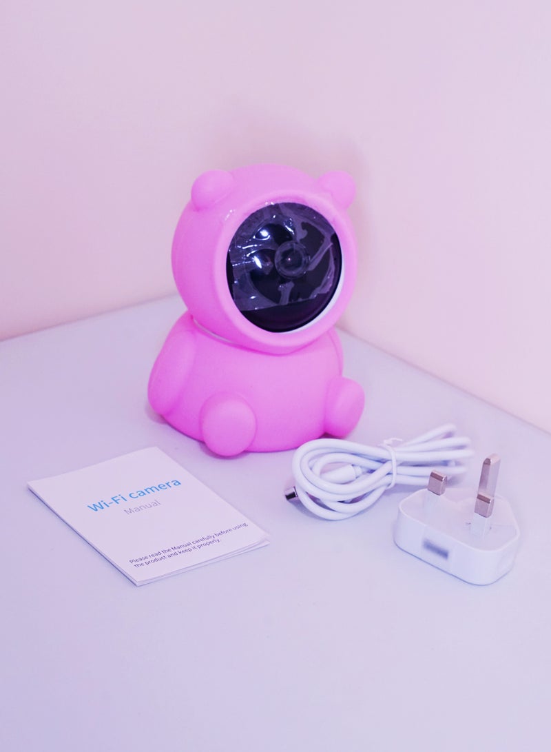 Baby Monitor 1080P Toddler Infant Portable Security Camera, Smart Control Wifi Remote Access Night View Webcam HD Video 360 Degree Rotation Digital Two-way Audio,32G Memory Family Use Home Safe(Strawberry Pink Teddy Bear)