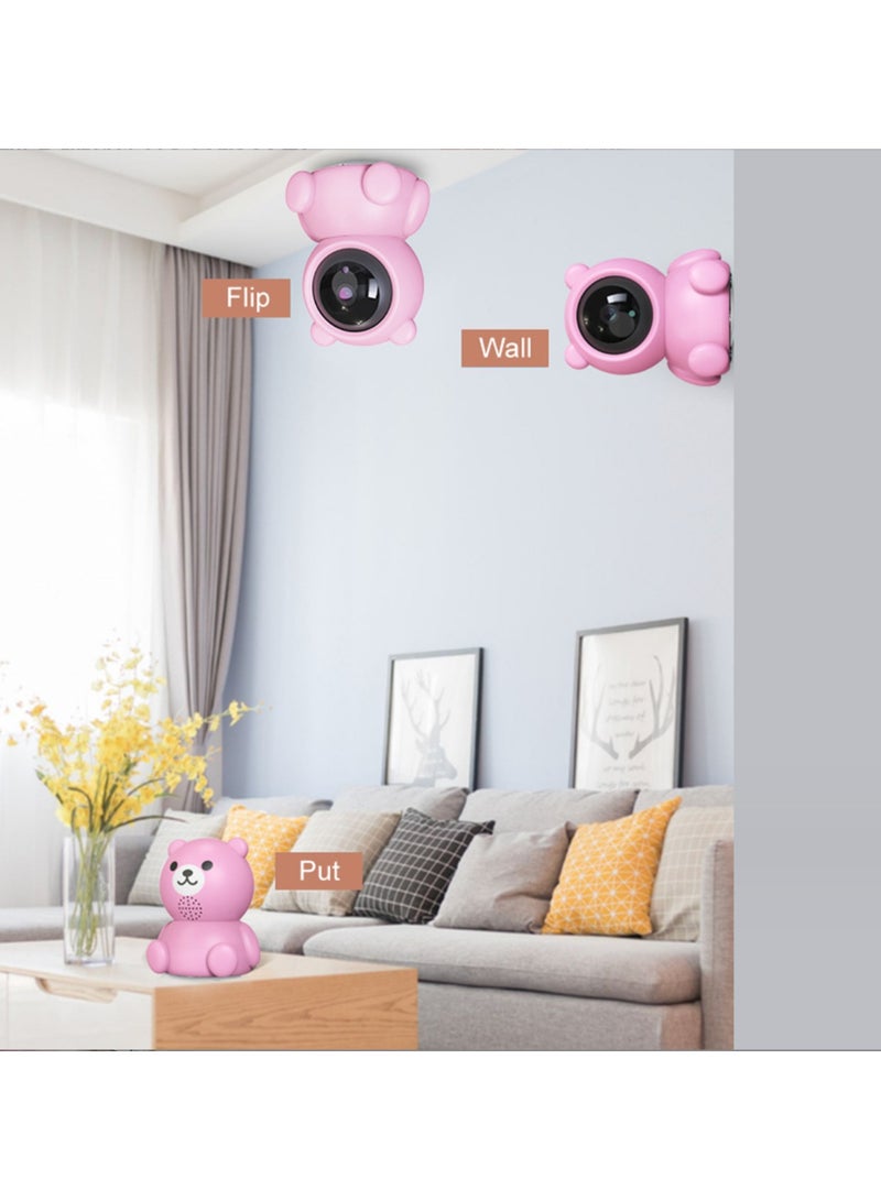 Baby Monitor 1080P Toddler Infant Portable Security Camera, Smart Control Wifi Remote Access Night View Webcam HD Video 360 Degree Rotation Digital Two-way Audio,32G Memory Family Use Home Safe(Strawberry Pink Teddy Bear)