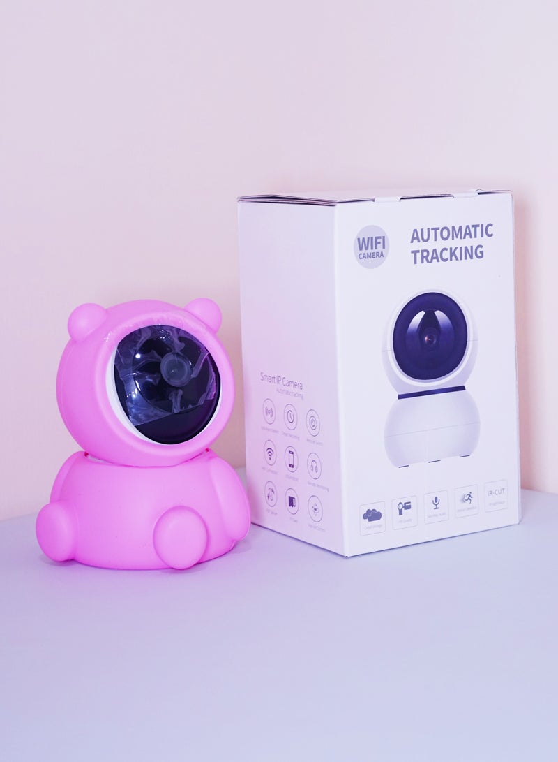 Baby Monitor 1080P Toddler Infant Portable Security Camera, Smart Control Wifi Remote Access Night View Webcam HD Video 360 Degree Rotation Digital Two-way Audio,32G Memory Family Use Home Safe(Strawberry Pink Teddy Bear)