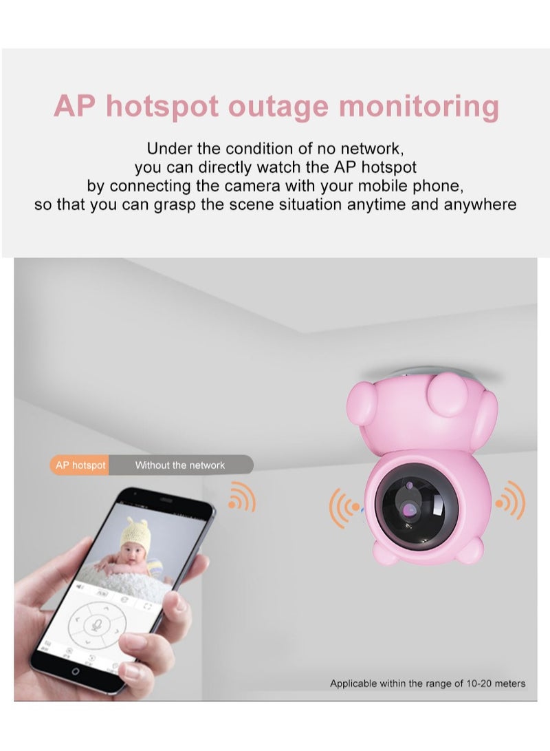 Baby Monitor 1080P Toddler Infant Portable Security Camera, Smart Control Wifi Remote Access Night View Webcam HD Video 360 Degree Rotation Digital Two-way Audio,32G Memory Family Use Home Safe(Strawberry Pink Teddy Bear)