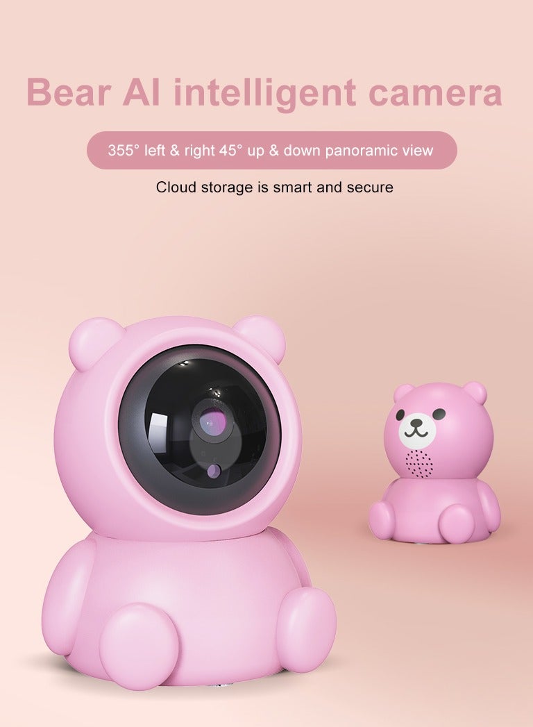 Baby Monitor 1080P Toddler Infant Portable Security Camera, Smart Control Wifi Remote Access Night View Webcam HD Video 360 Degree Rotation Digital Two-way Audio,32G Memory Family Use Home Safe(Strawberry Pink Teddy Bear)