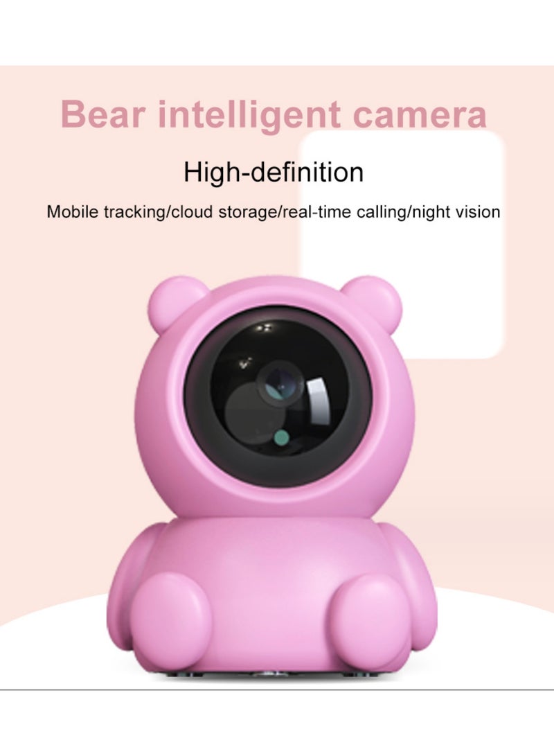 Baby Monitor 1080P Toddler Infant Portable Security Camera, Smart Control Wifi Remote Access Night View Webcam HD Video 360 Degree Rotation Digital Two-way Audio,32G Memory Family Use Home Safe(Strawberry Pink Teddy Bear)