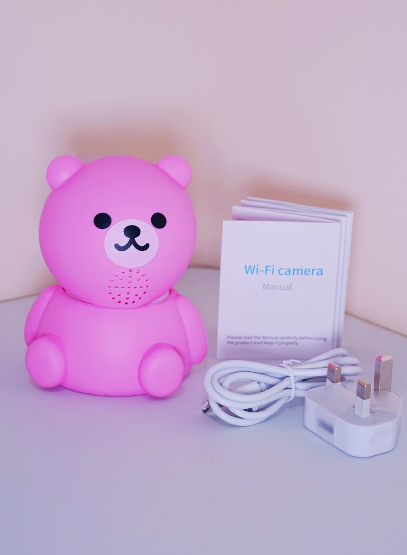 Baby Monitor 1080P Toddler Infant Portable Security Camera, Smart Control Wifi Remote Access Night View Webcam HD Video 360 Degree Rotation Digital Two-way Audio,32G Memory Family Use Home Safe(Strawberry Pink Teddy Bear)