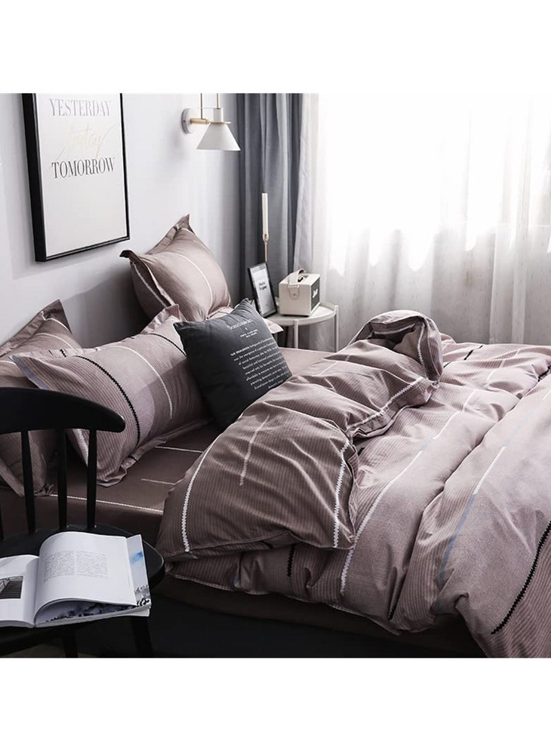 6 Piece King/Queen/Single size, striped pattern duvet cover set. set includes 1 Comforter Cover, 1 Fitted Bedsheet, 4 Pillowcases