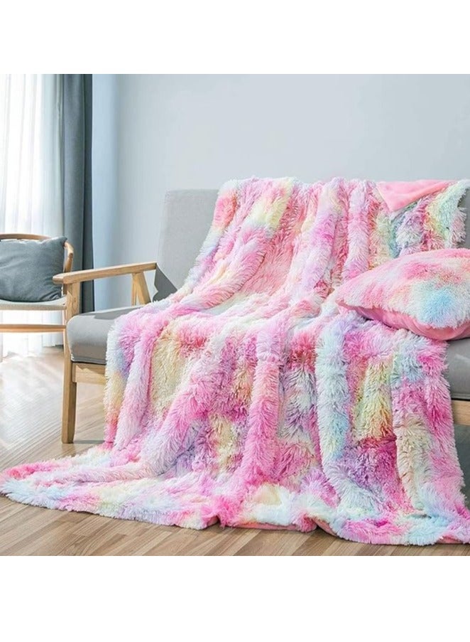 Rainbow Blanket, Throw Blanket, Fluffy Blanket 130×160 cm, Faux Fur Throw Blanket, Soft Warm Blanket, Wool Blanket, Sofa Blanket, Fleece Blanket, Bedspread