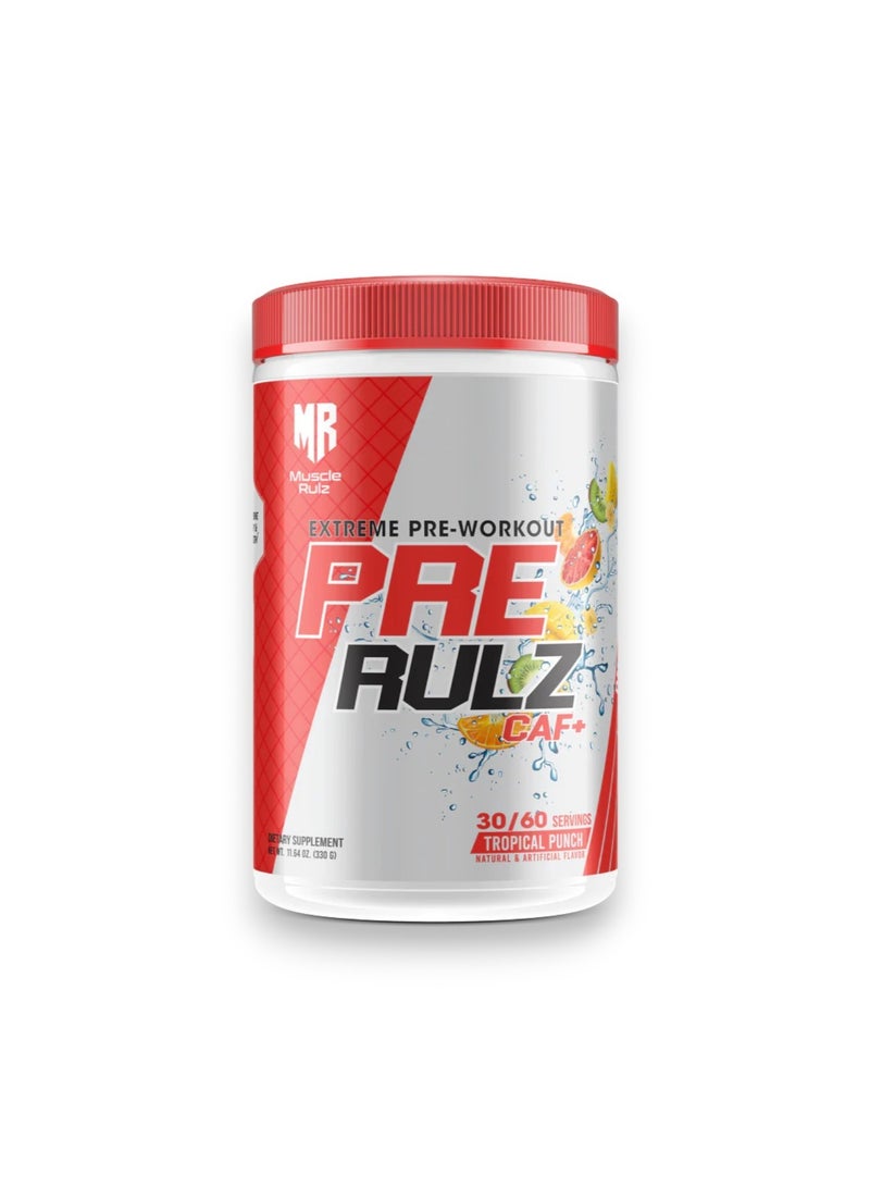 Pre Rulz  Caf+,  Extreame Pre-Workout, Tropical Punch Flavour, 330g