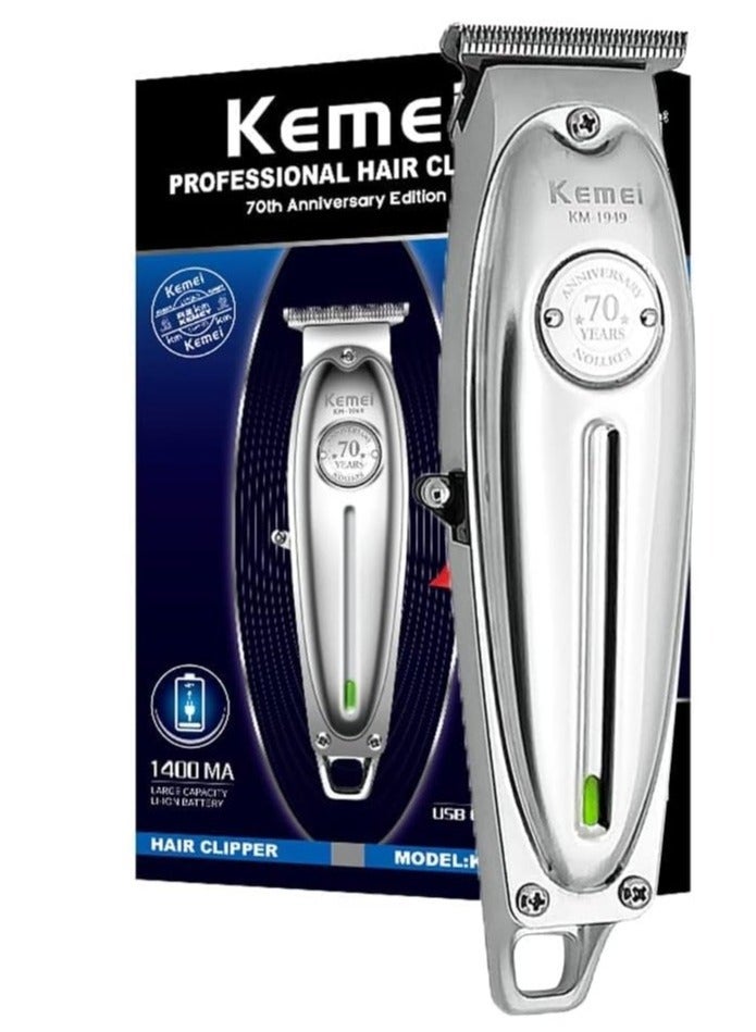 Kemei Original KM-1949 Professional Rechargeable and Cordless Hair Clipper Runtime: 120 min Trimmer for Men (Silver)