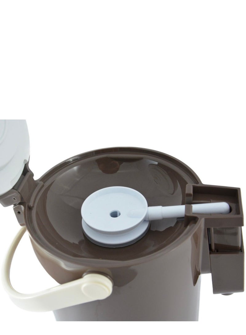 Tea & Coffee Vacuum Flask With Pump, Insulated Double Wall Glass, 3 Litre Capacity, Brown