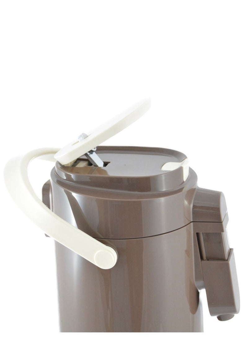 Tea & Coffee Vacuum Flask With Pump, Insulated Double Wall Glass, 3 Litre Capacity, Brown