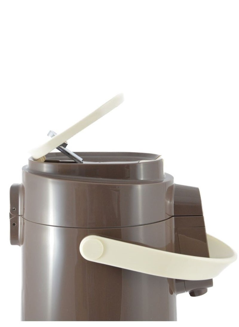 Tea & Coffee Vacuum Flask With Pump, Insulated Double Wall Glass, 3 Litre Capacity, Brown